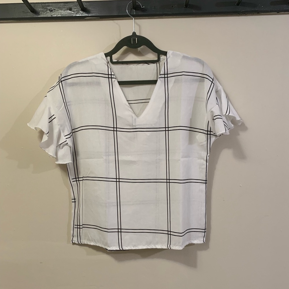 White and Black Plaid top